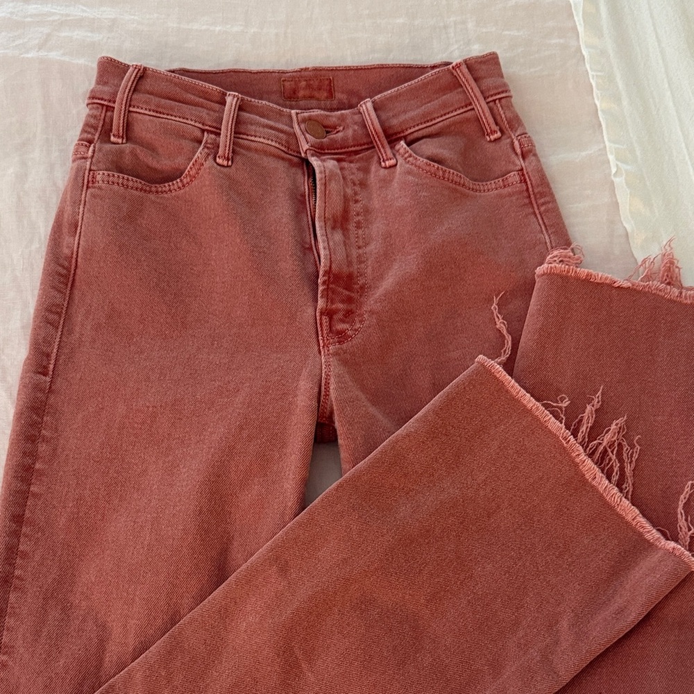 Mother Women's The Hustler Ankle Fray Jeans in Rust Red/Second Chance Size 24